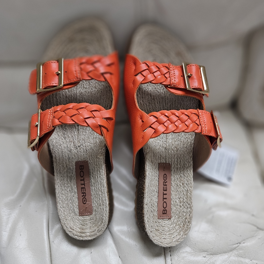Nwt Bottero Tangerine Orange Braided Double Strap Brazilian Leather Slides Sz 7